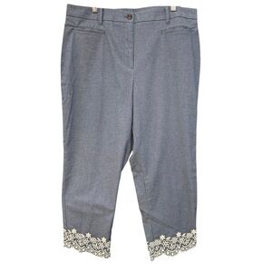 Ann Taylor Petite Curvy Fit Blue Crop Pants Lace Hem Size 16P
